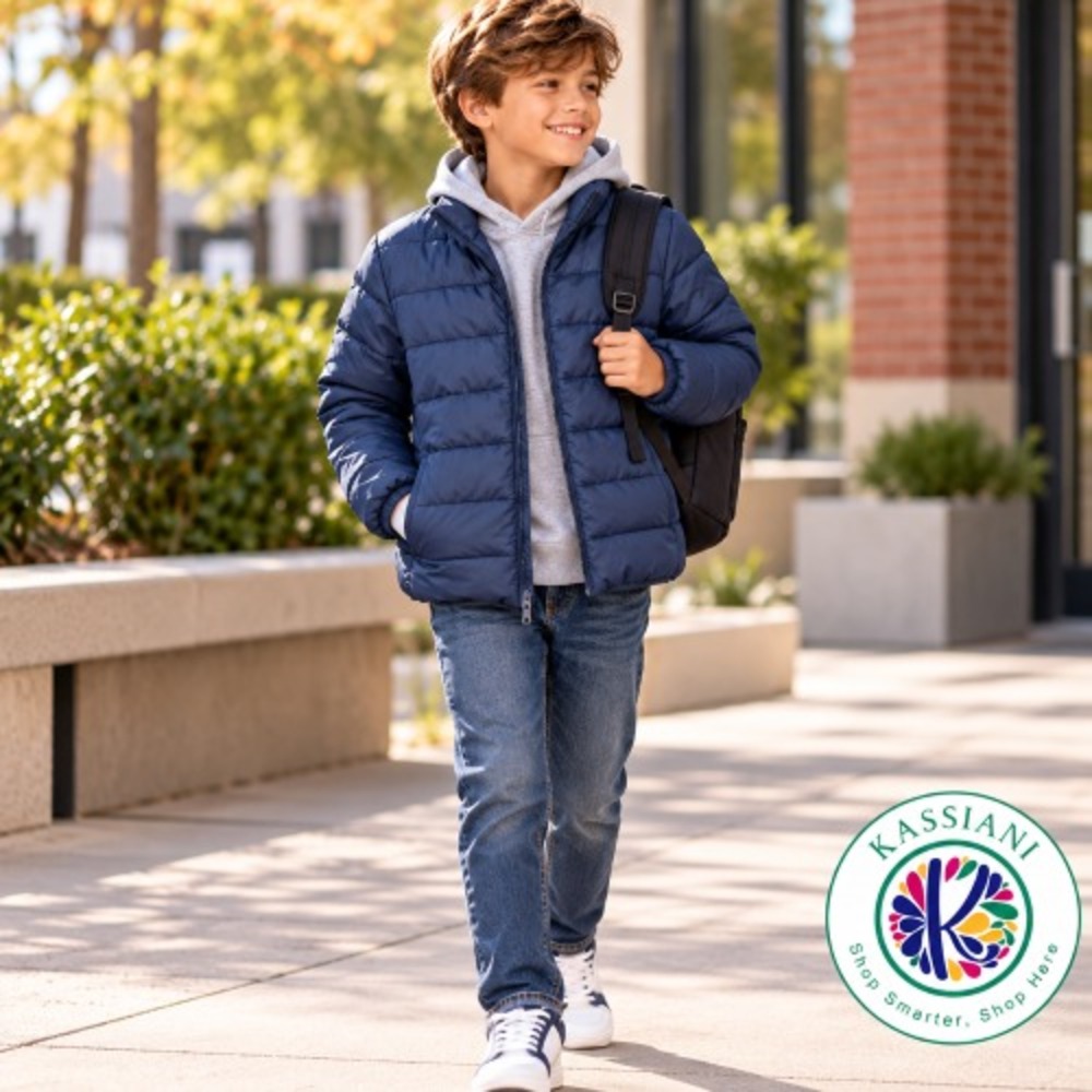 The Children's Place Boys Puffer Jacket Blue Full Zip Coat Size L (10-12)